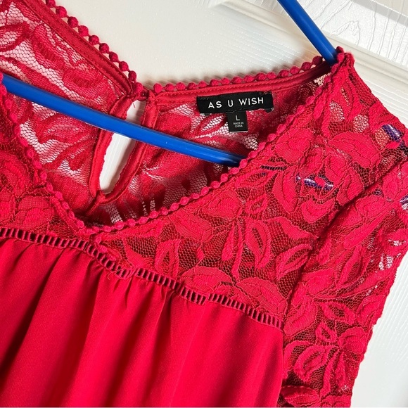 As U Wish Burgundy Lacey Baby Doll Dress. Sz.L - Picture 2 of 6